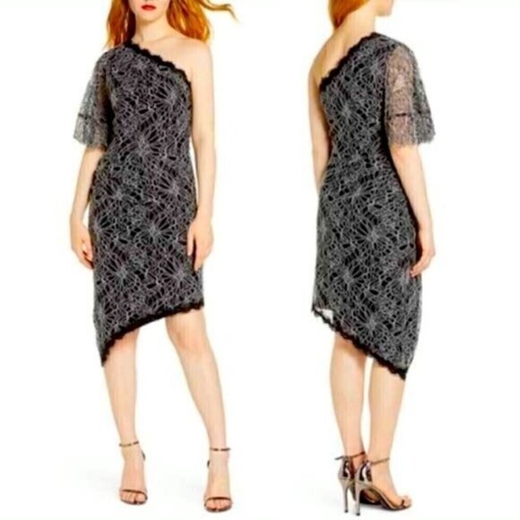 Harlyn Floral One Shoulder Lace High Low Cocktail Dress Black Size S NWT - Picture 1 of 11